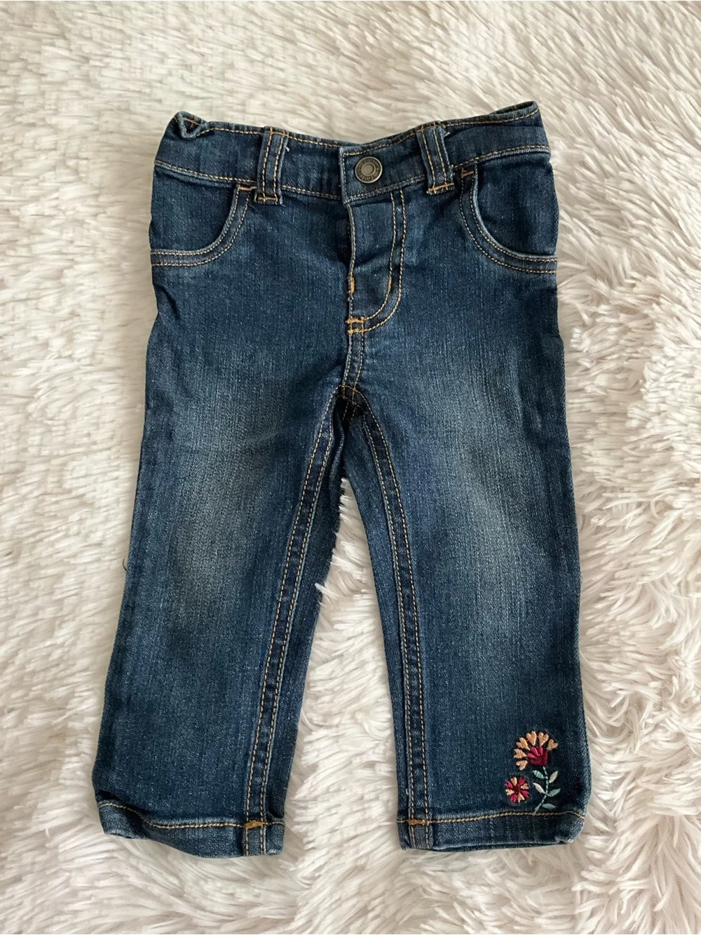Carter's Dark Blue Denim Jeans with Floral Embroidery